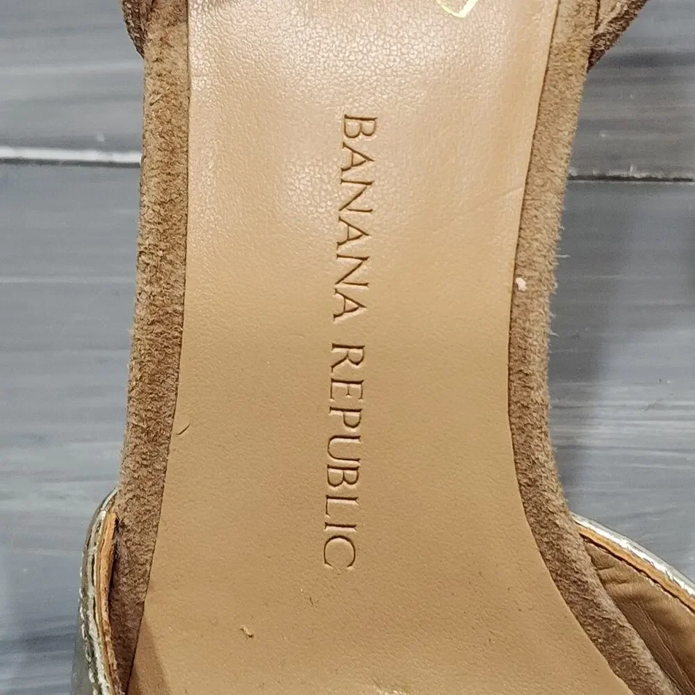 Banana Republic Alicia D'Orsay Heels Pumps Gold Tan Suede Size‎ 7 M Stacked Heel